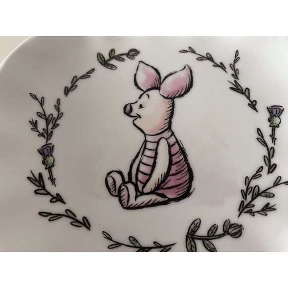 Disney Winnie The Pooh Piglet Walking Along Scalloped Ceramic Salad Plate NEW - Picture 2 of 7